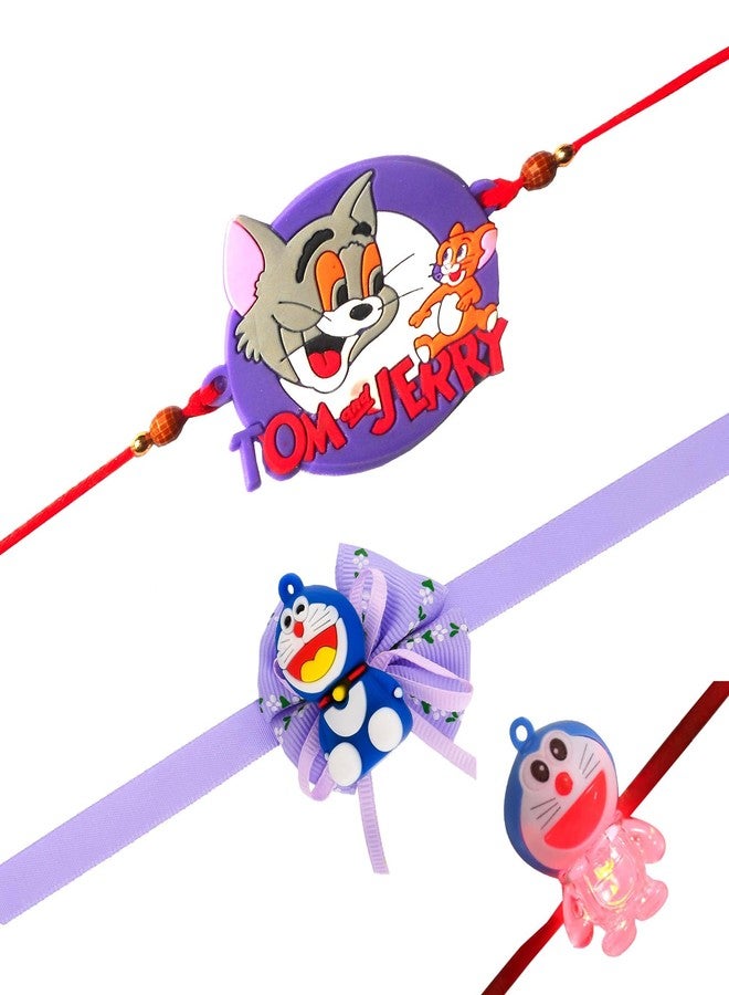 AR Eyewar Pack of 3 Kids Rakhi Set Combo For Little Boy and Sister, Tom-Jerry Doreomen Light Rakhi Combo Of 3 Rakhi Set - CMB241081